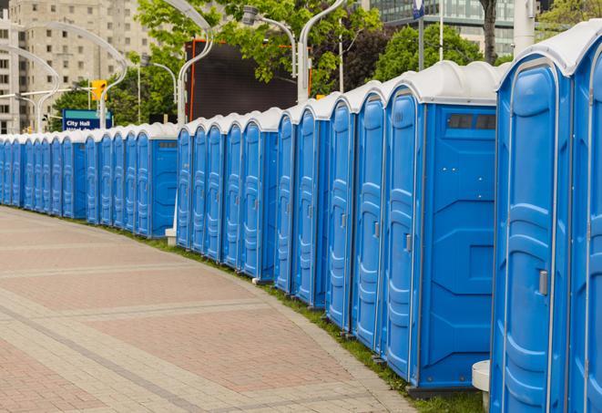 Seasonal porta potty units set up at a Ada, Oklahoma venue